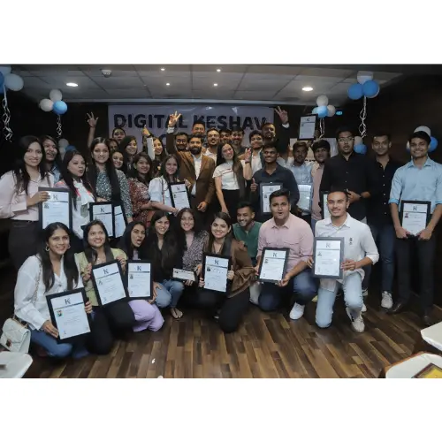 A group of graduates proudly holding certificates after completing the digital marketing course in Surat at Digital Keshav Academy, the leading digital marketing institute in Surat.